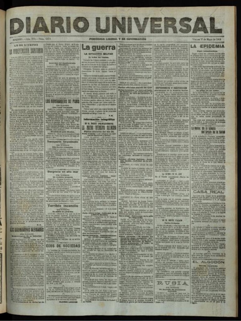 Miniatura de Diario Universal del 31 de mayo de 1918
