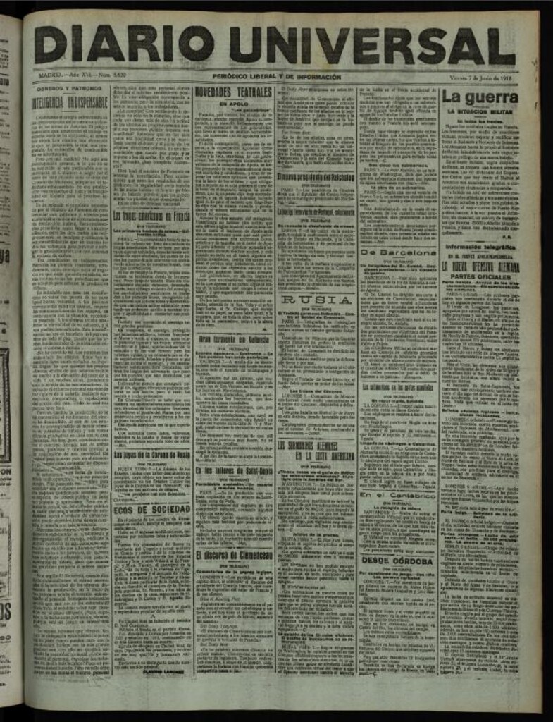 Miniatura de Diario Universal del 7 de junio de 1918