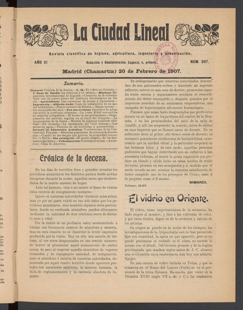 Miniatura de La Ciudad Lineal : órgano oficial de la Compañía Madrileña de Urbanización del 20 de febrero de 1907