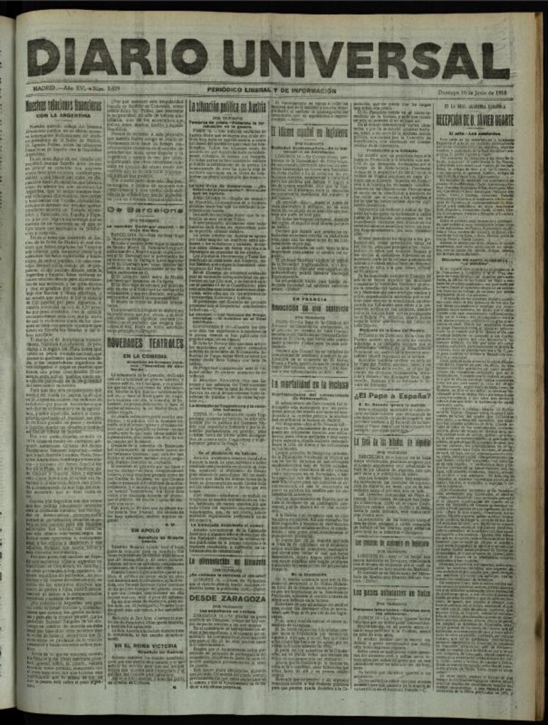 Miniatura de Diario Universal del 16 de junio de 1918