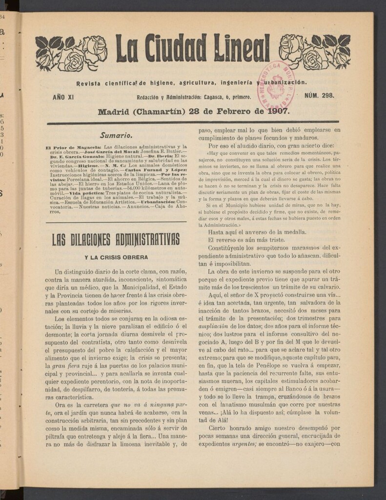 Miniatura de La Ciudad Lineal : órgano oficial de la Compañía Madrileña de Urbanización del 28 de febrero de 1907