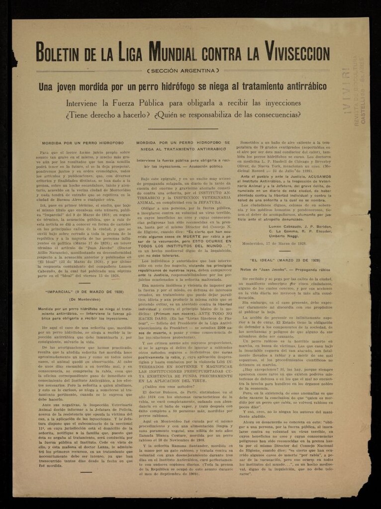 Miniatura de Boletín de la liga mundial contra vivisección