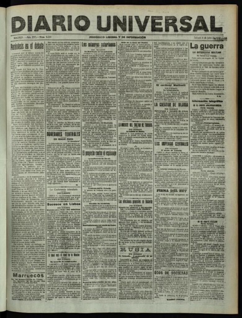 Miniatura de Diario Universal del 6 de julio de 1918