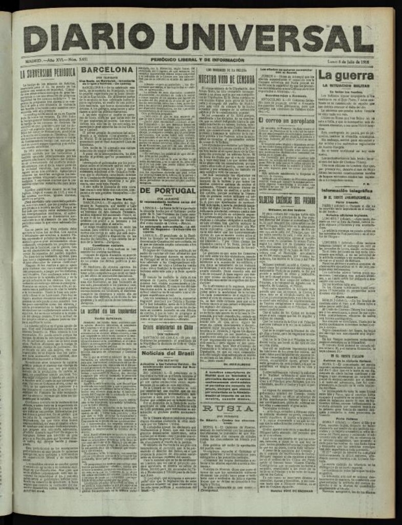 Miniatura de Diario Universal del 8 de julio de 1918