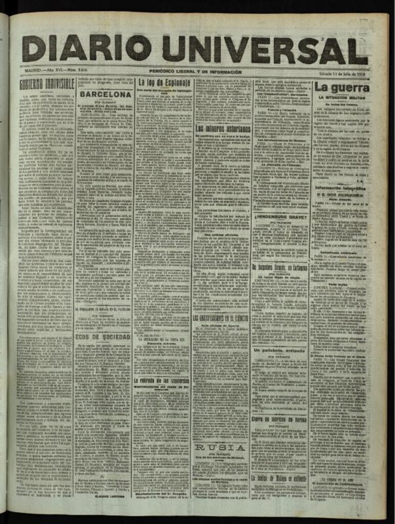 Miniatura de Diario Universal del 13 de julio de 1918