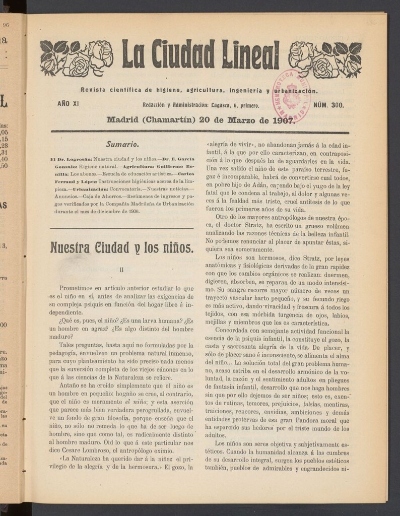 Miniatura de La Ciudad Lineal : órgano oficial de la Compañía Madrileña de Urbanización del 20 de marzo de 1907