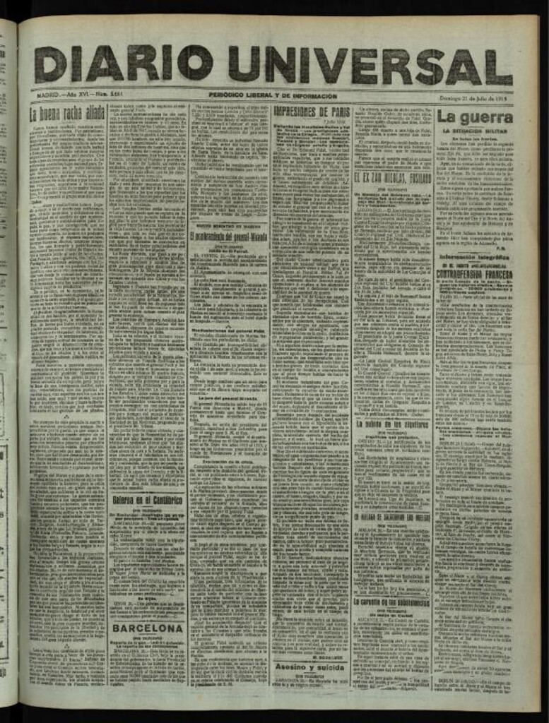 Miniatura de Diario Universal del 21 de julio de 1918