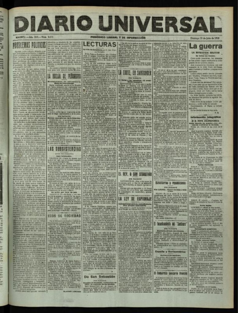 Miniatura de Diario Universal del 28 de julio de 1918