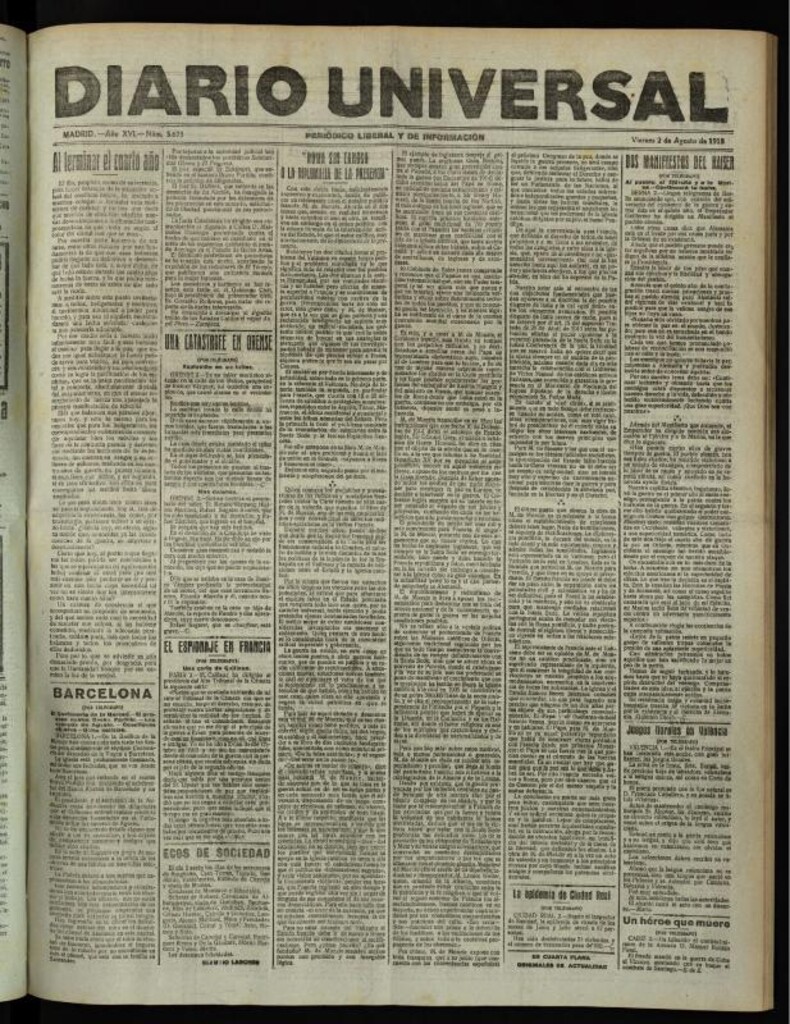 Miniatura de Diario Universal del 2 de agosto de 1918