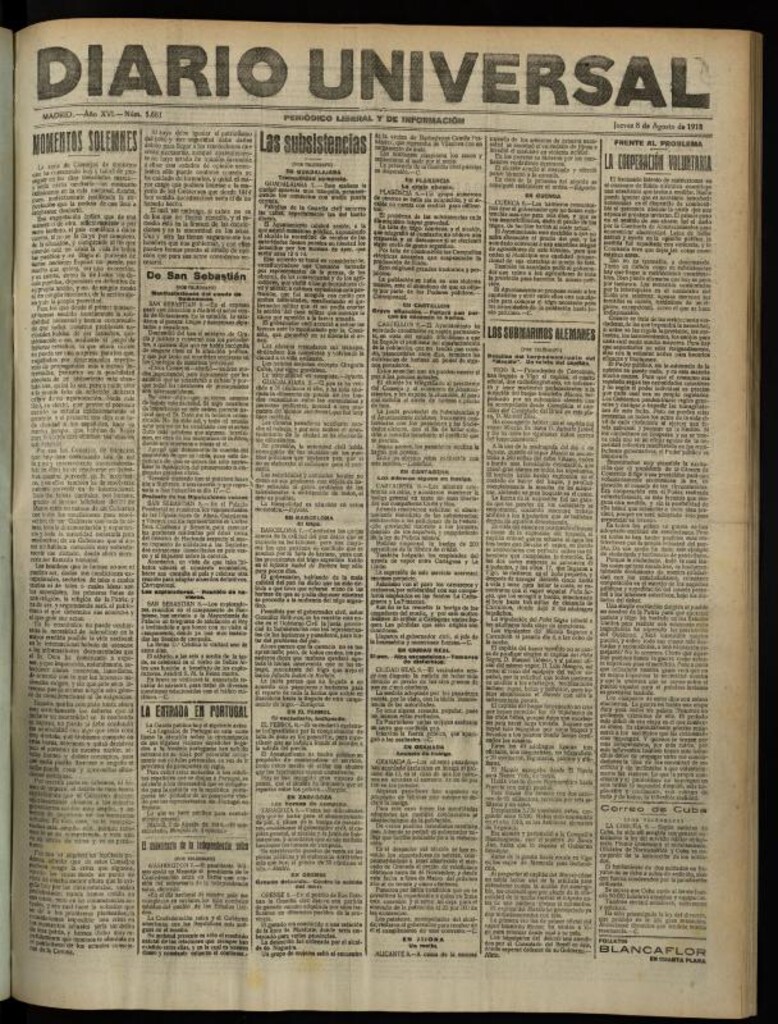Miniatura de Diario Universal del 8 de agosto de 1918