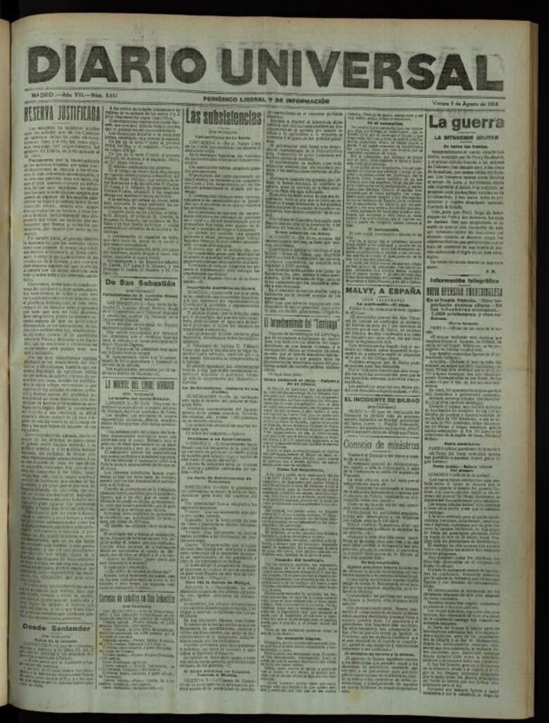 Miniatura de Diario Universal del 9 de agosto de 1918