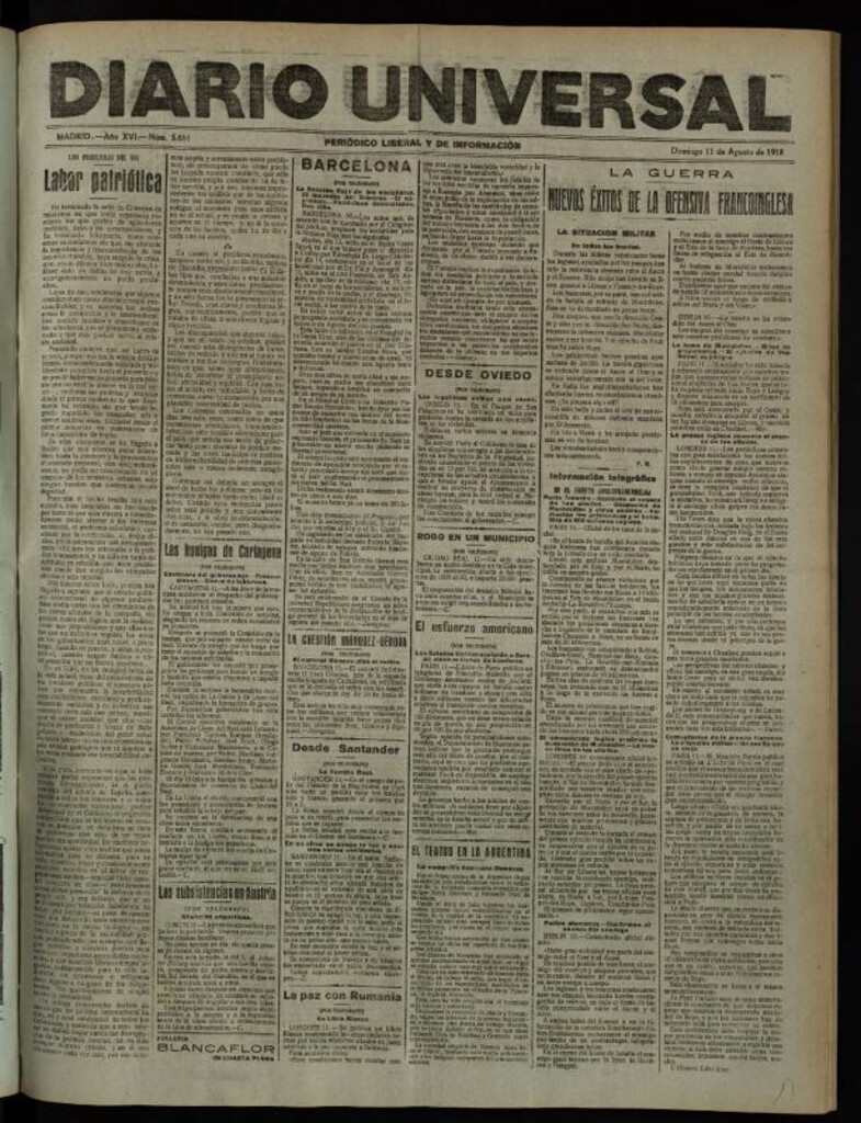 Miniatura de Diario Universal del 11 de agosto de 1918