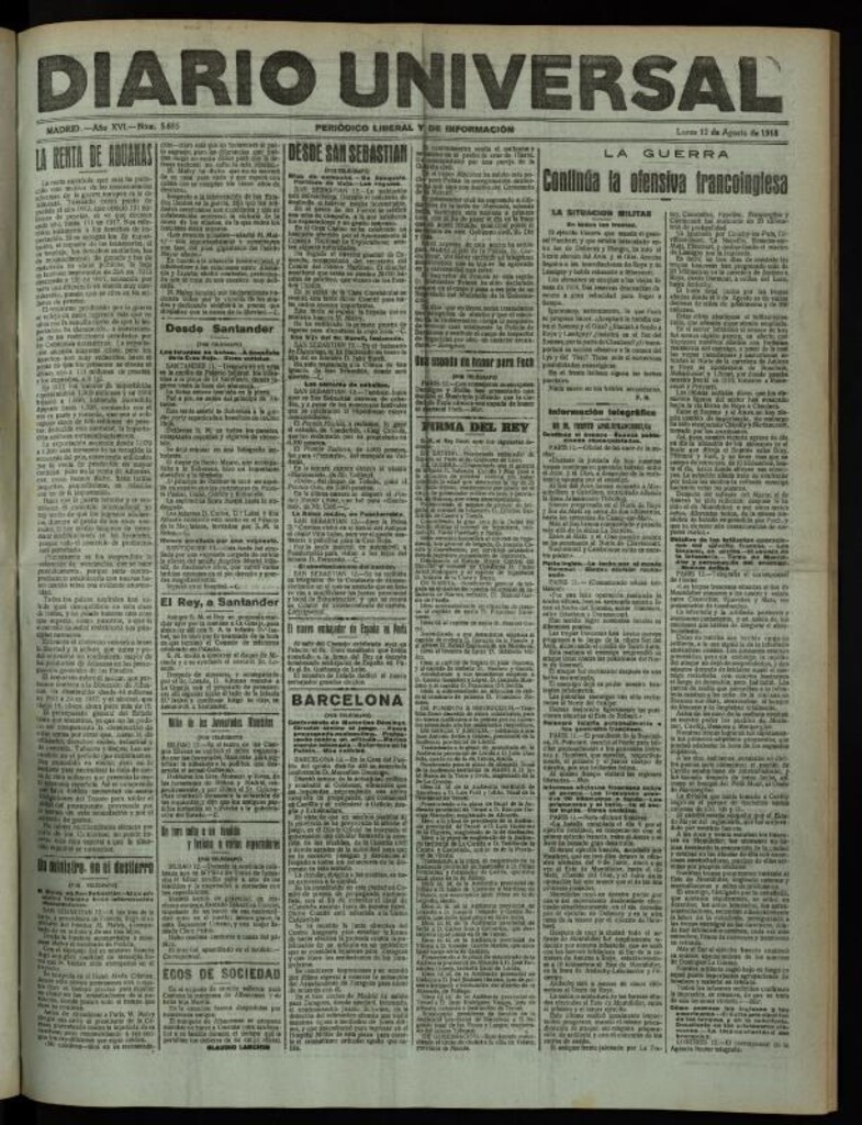 Miniatura de Diario Universal del 12 de agosto de 1918