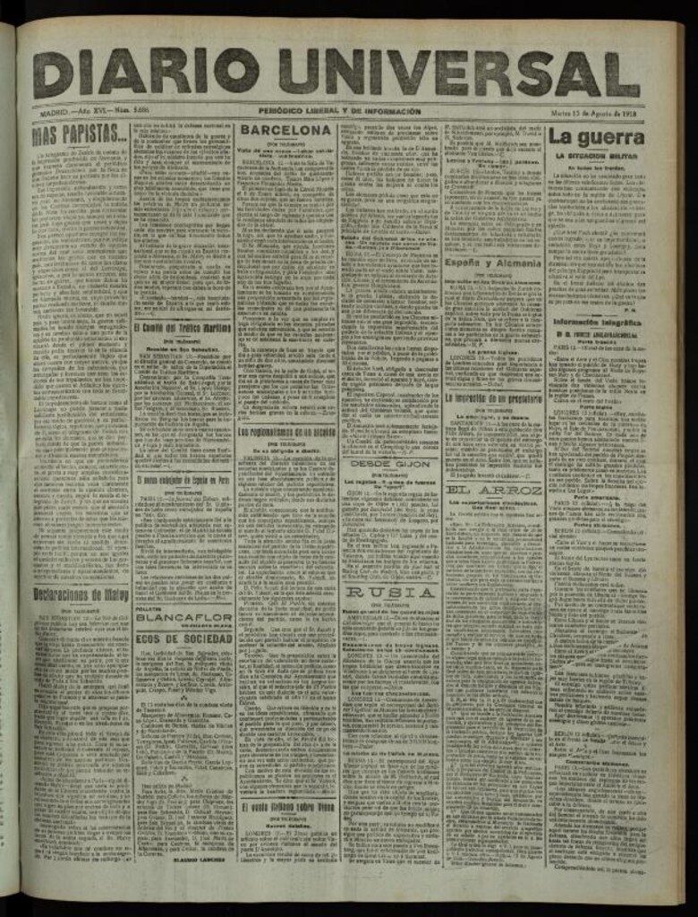 Miniatura de Diario Universal del 13 de agosto de 1918