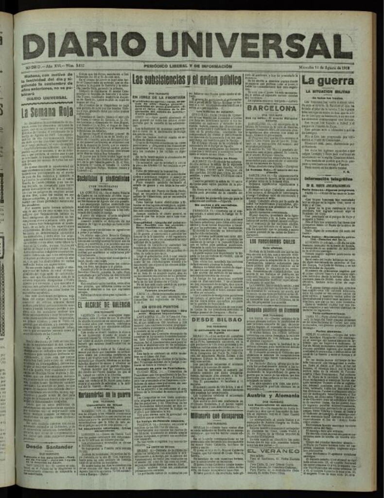 Miniatura de Diario Universal del 14 de agosto de 1918