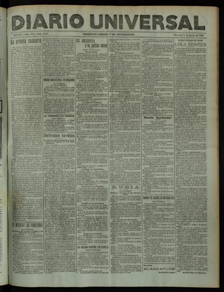 Miniatura de Diario Universal del 21 de agosto de 1918