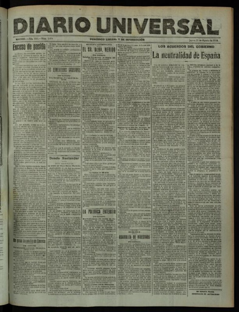 Miniatura de Diario Universal del 22 de agosto de 1918