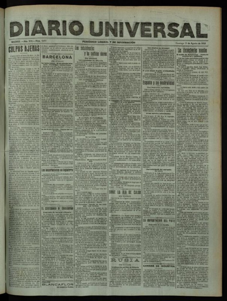 Miniatura de Diario Universal del 25 de agosto de 1918