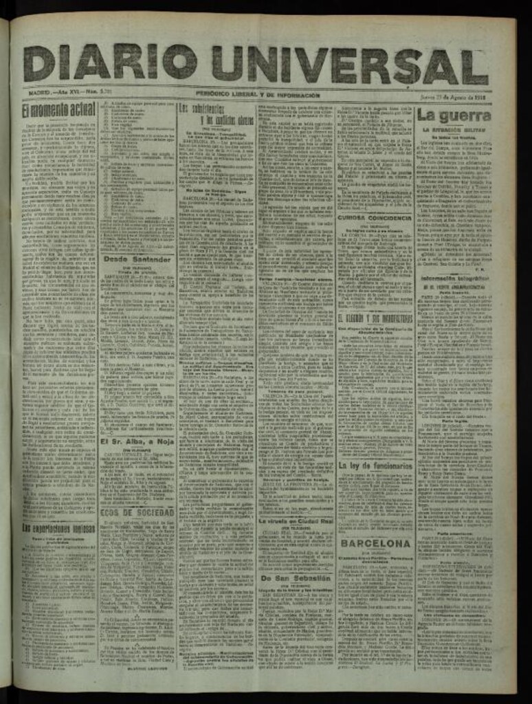 Miniatura de Diario Universal del 29 de agosto de 1918