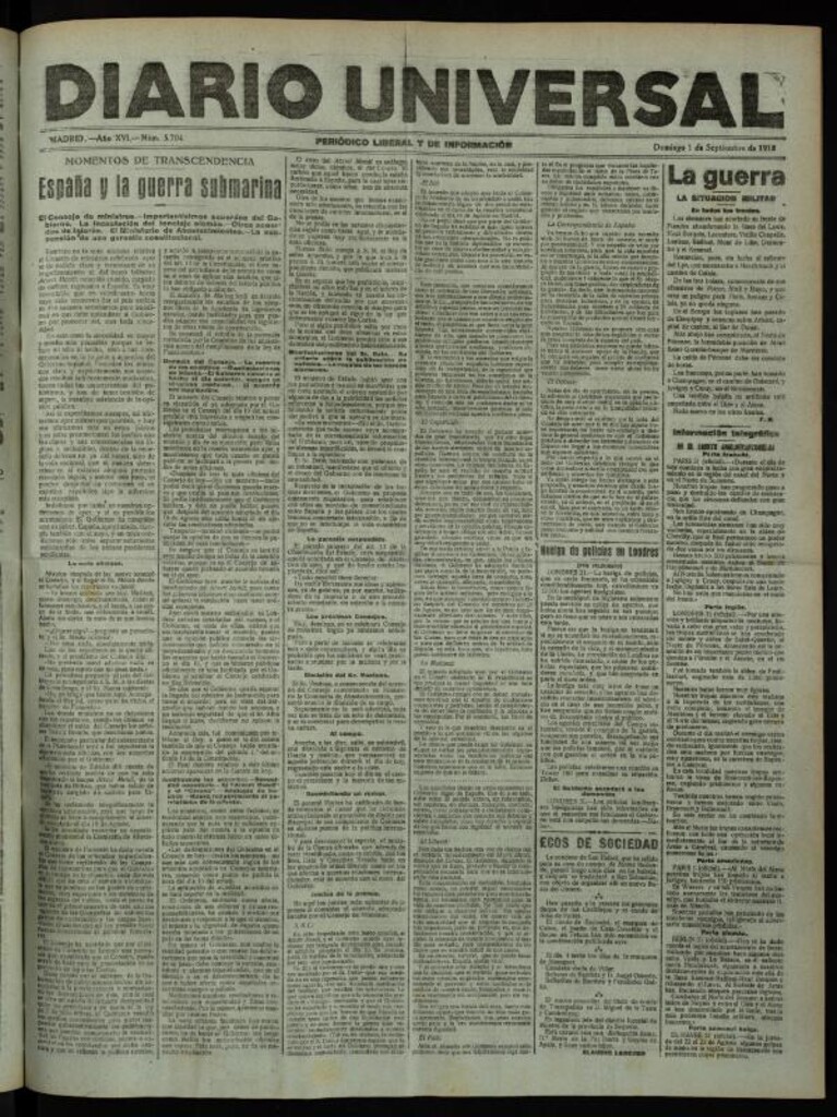 Miniatura de Diario Universal del 1 de septiembre de 1918