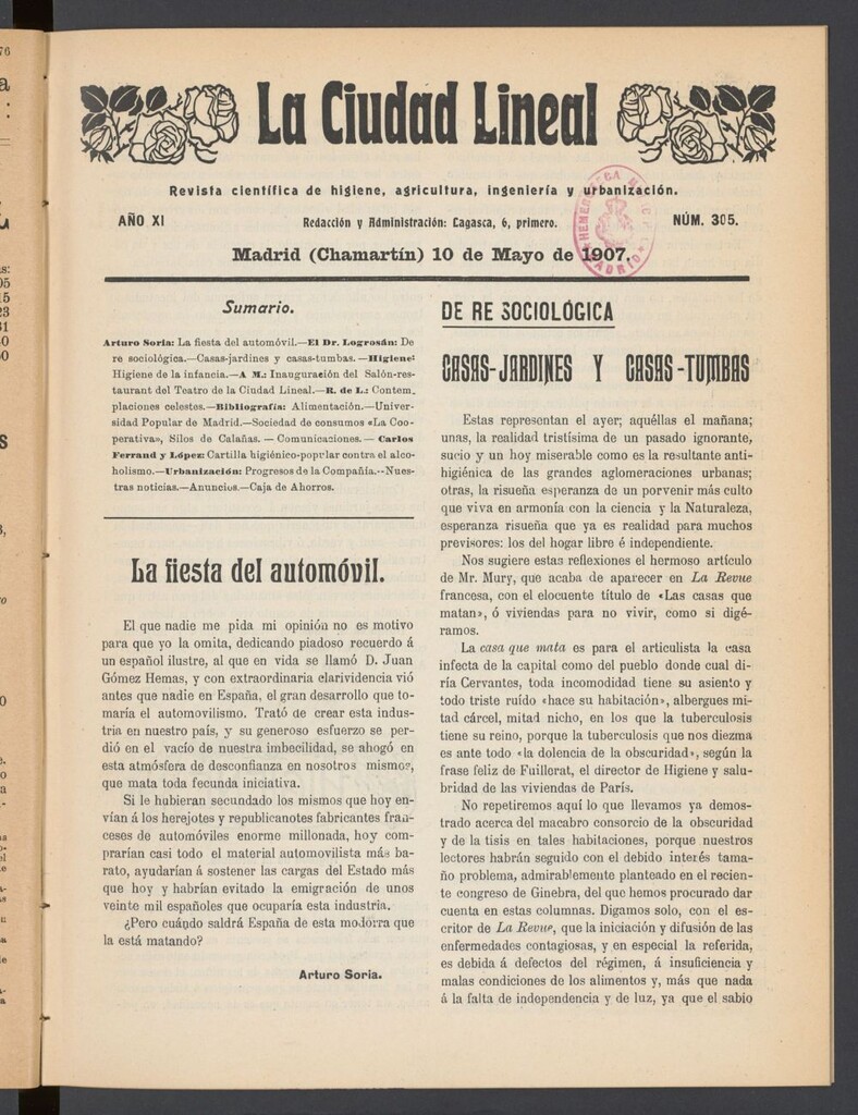 Miniatura de La Ciudad Lineal : órgano oficial de la Compañía Madrileña de Urbanización del 10 de mayo de 1907