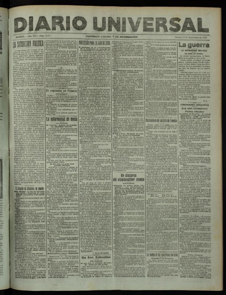 Miniatura de Diario Universal del 14 de septiembre de 1918