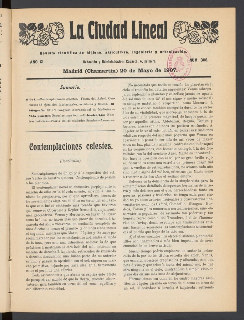 Miniatura de La Ciudad Lineal : órgano oficial de la Compañía Madrileña de Urbanización del 20 de mayo de 1907