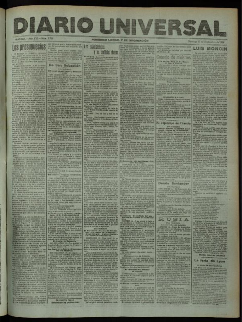 Miniatura de Diario Universal del 15 de septiembre de 1918
