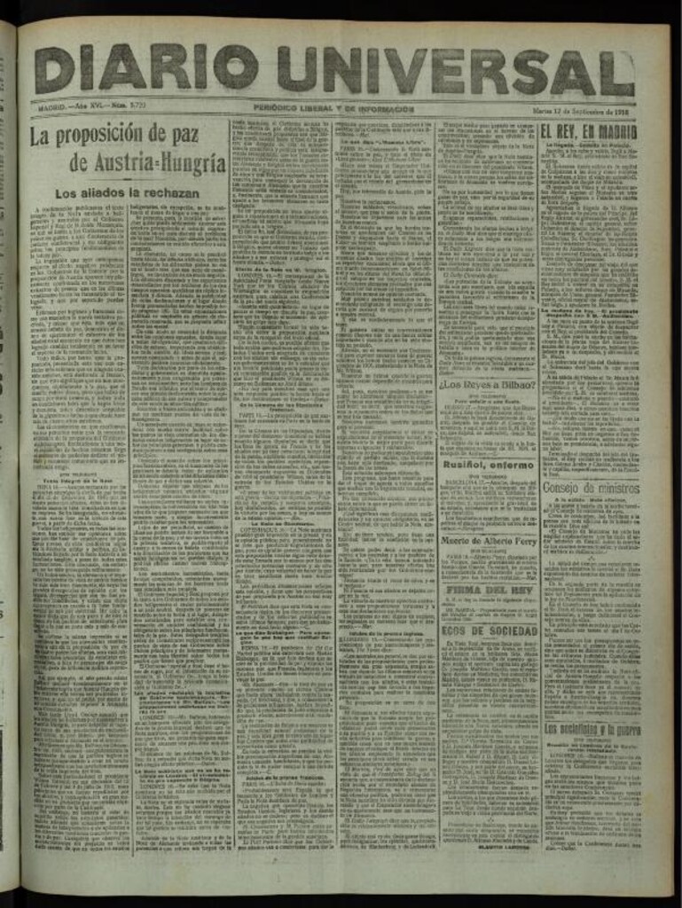 Miniatura de Diario Universal del 17 de septiembre de 1918