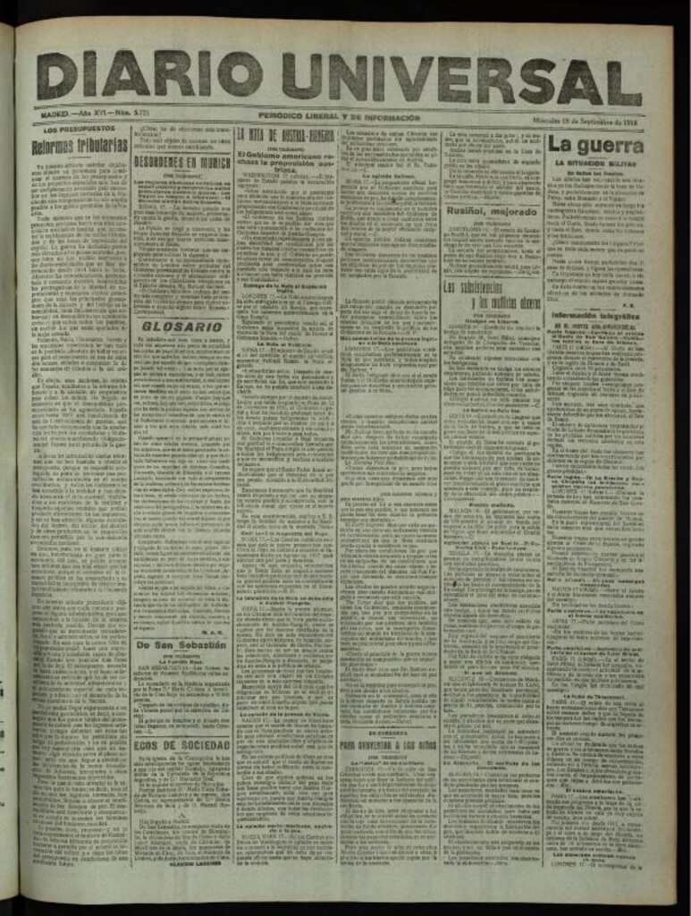 Miniatura de Diario Universal del 18 de septiembre de 1918