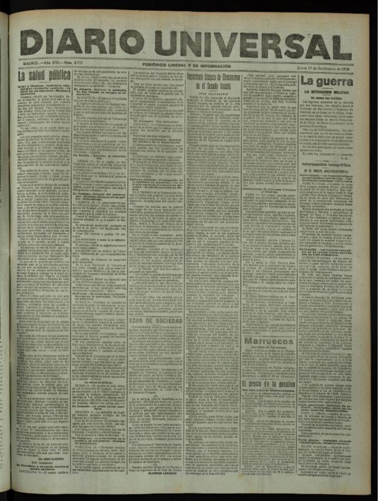 Miniatura de Diario Universal del 19 de septiembre de 1918