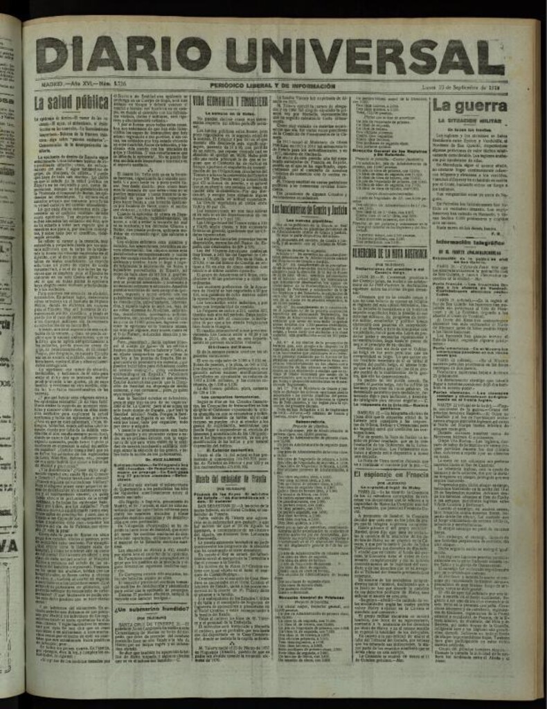 Miniatura de Diario Universal del 23 de septiembre de 1918