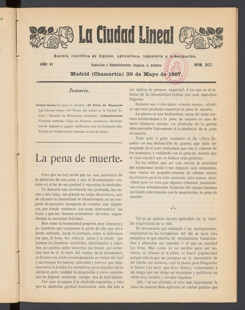 Miniatura de La Ciudad Lineal : órgano oficial de la Compañía Madrileña de Urbanización del 30 de mayo de 1907