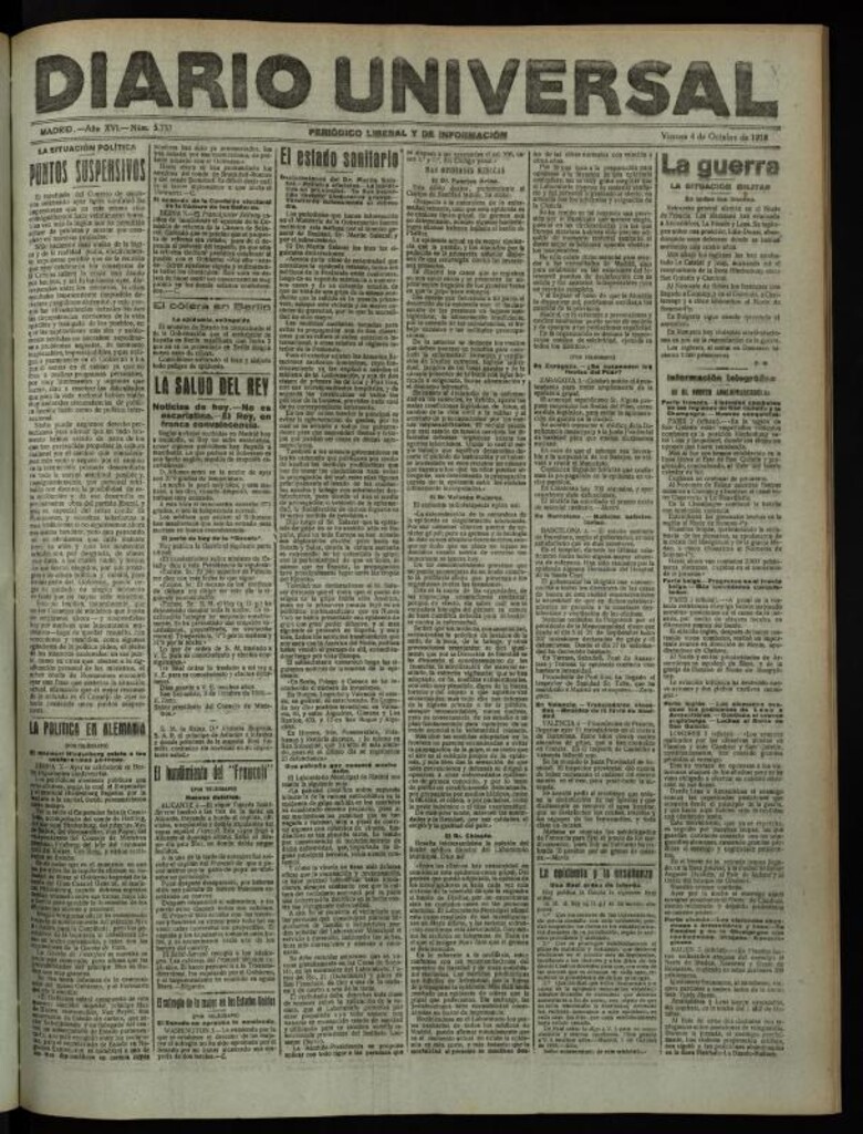 Miniatura de Diario Universal del 4 de octubre de 1918