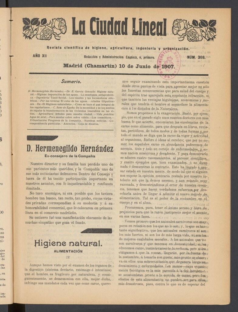Miniatura de La Ciudad Lineal : órgano oficial de la Compañía Madrileña de Urbanización del 10 de junio de 1907