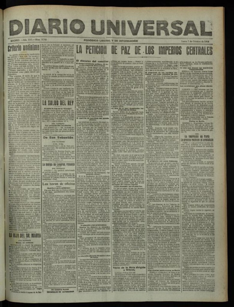 Miniatura de Diario Universal del 7 de octubre de 1918
