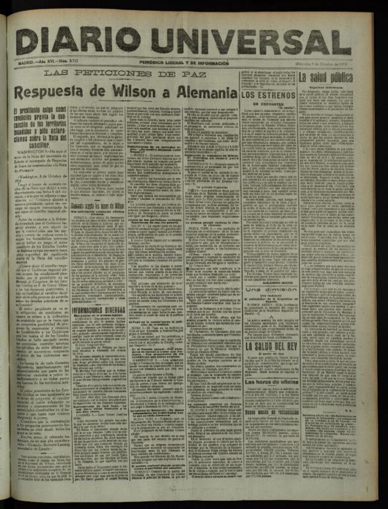 Miniatura de Diario Universal del 9 de octubre de 1918