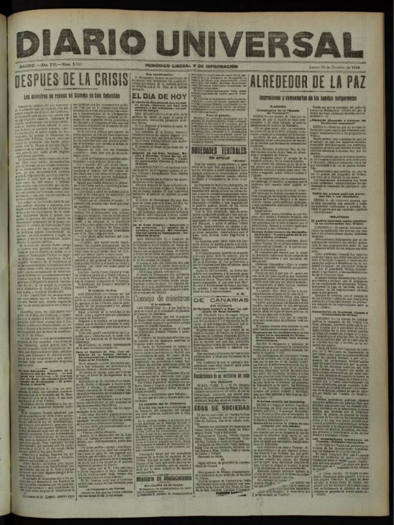 Miniatura de Diario Universal del 10 de octubre de 1918