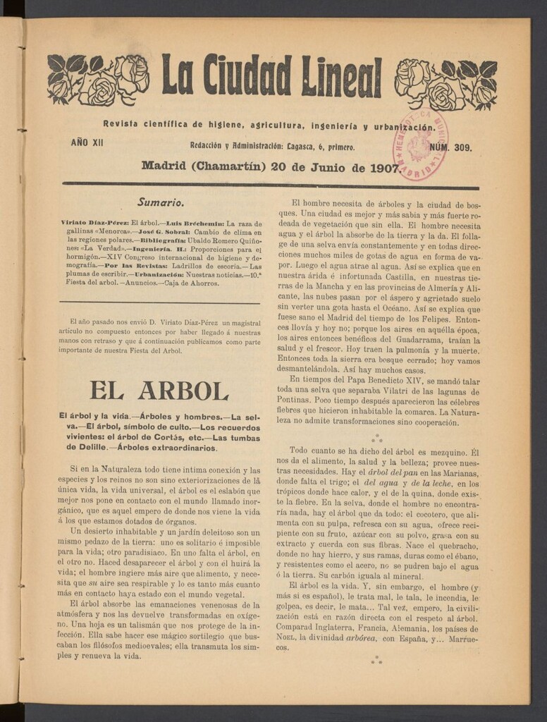 Miniatura de La Ciudad Lineal : órgano oficial de la Compañía Madrileña de Urbanización del 20 de junio de 1907