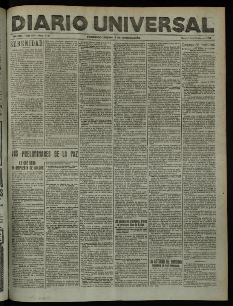 Miniatura de Diario Universal del 15 de octubre de 1918
