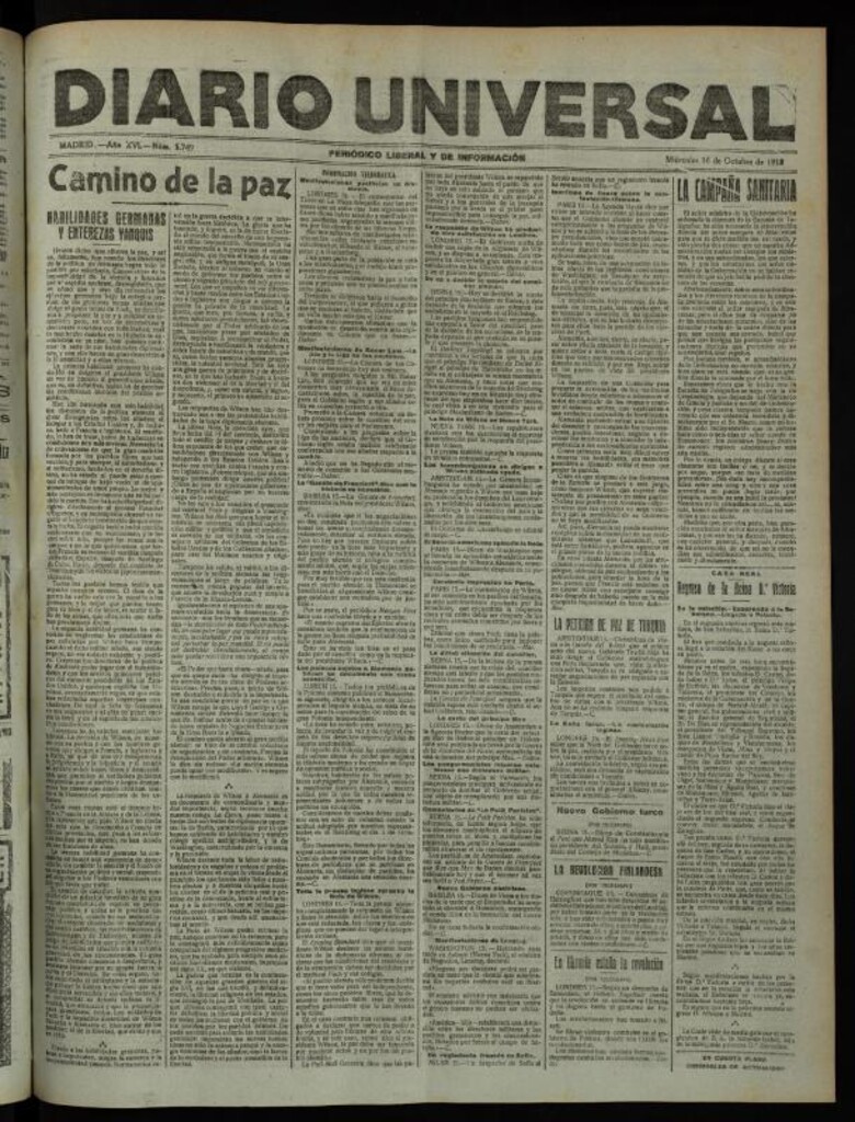 Miniatura de Diario Universal del 16 de octubre de 1918