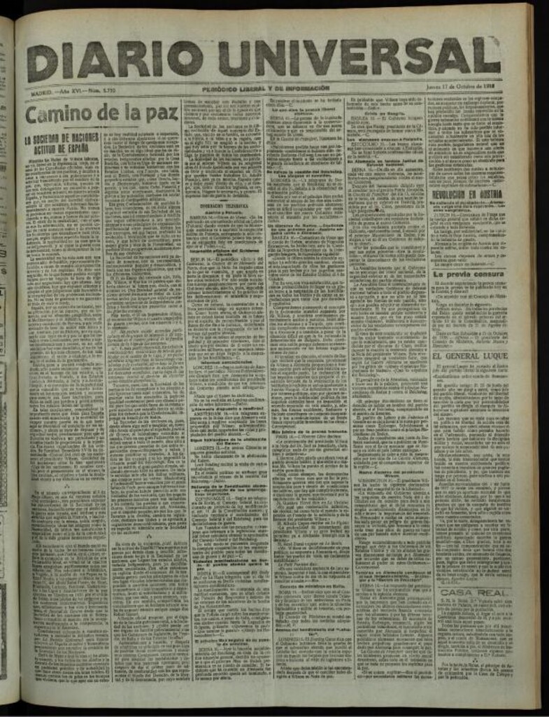 Miniatura de Diario Universal del 17 de octubre de 1918