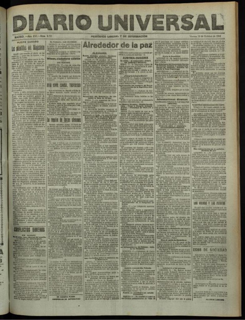 Miniatura de Diario Universal del 18 de octubre de 1918