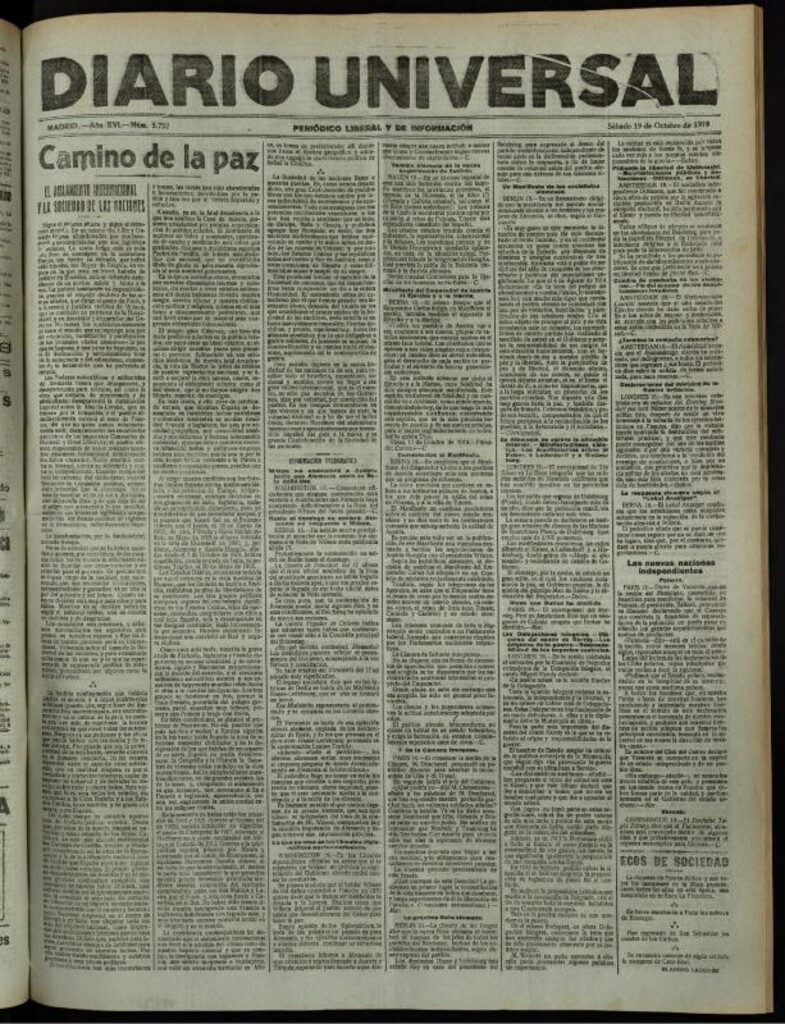 Miniatura de Diario Universal del 19 de octubre de 1918