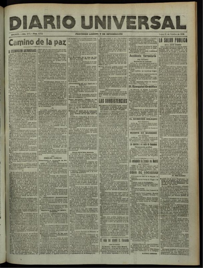 Miniatura de Diario Universal del 21 de octubre de 1918