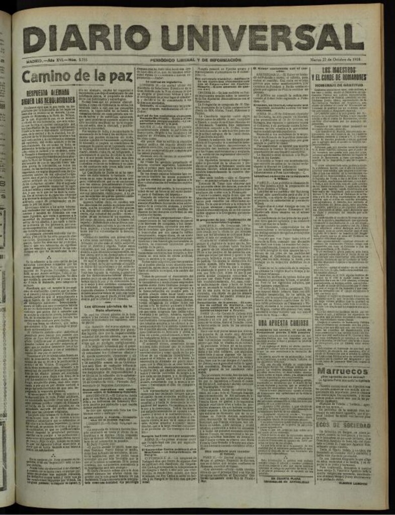 Miniatura de Diario Universal del 22 de octubre de 1918