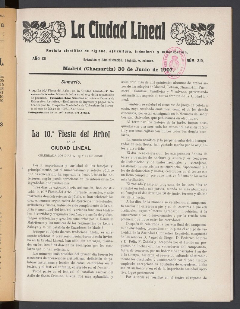 Miniatura de La Ciudad Lineal : órgano oficial de la Compañía Madrileña de Urbanización del 30 de junio de1907