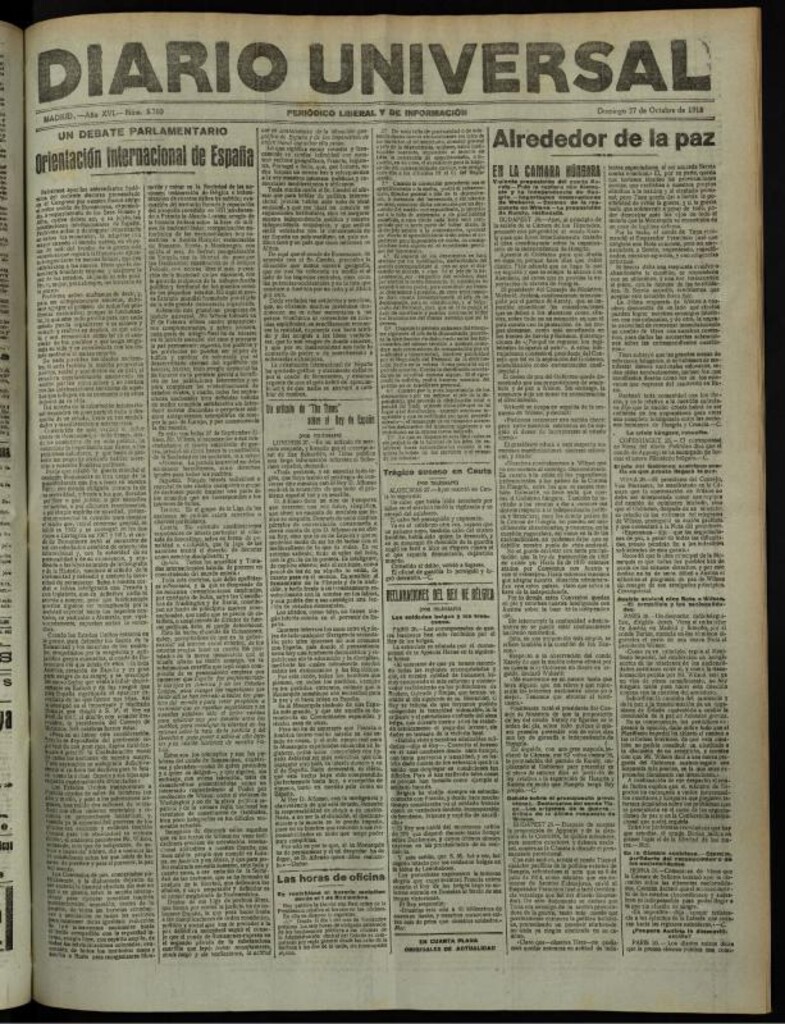 Miniatura de Diario Universal del 27 de octubre de 1918
