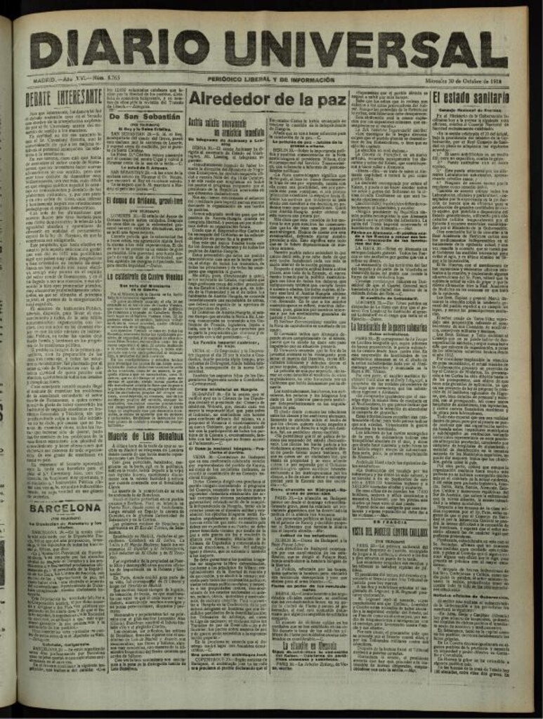 Miniatura de Diario Universal del 30 de octubre de 1918
