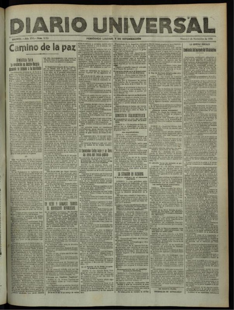 Miniatura de Diario Universal del 1 de noviembre de 1918